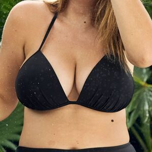 Aerie Perky Triangle Bikini Swim Top True Black Padded Lined Size XS